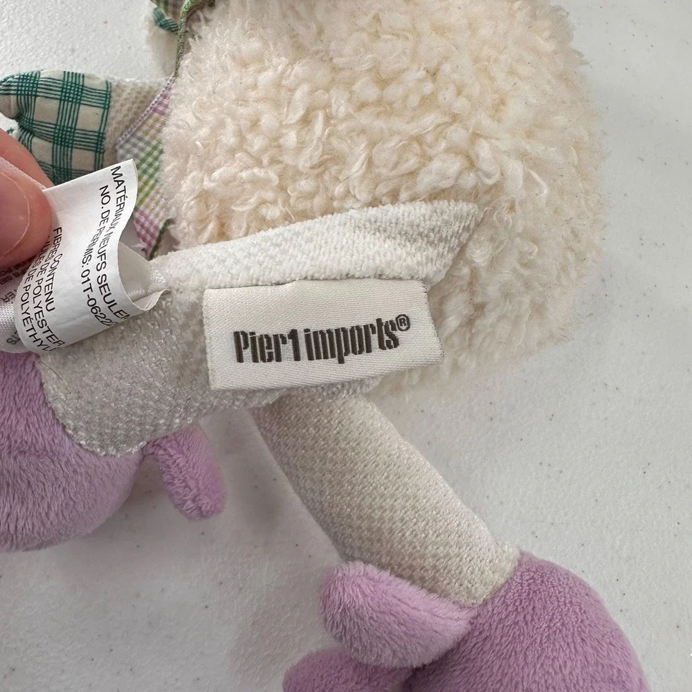 Pier 1‎ Imports Lamb Plush Sheep Pearl Plaid Accents Purple Feet Soft Easter